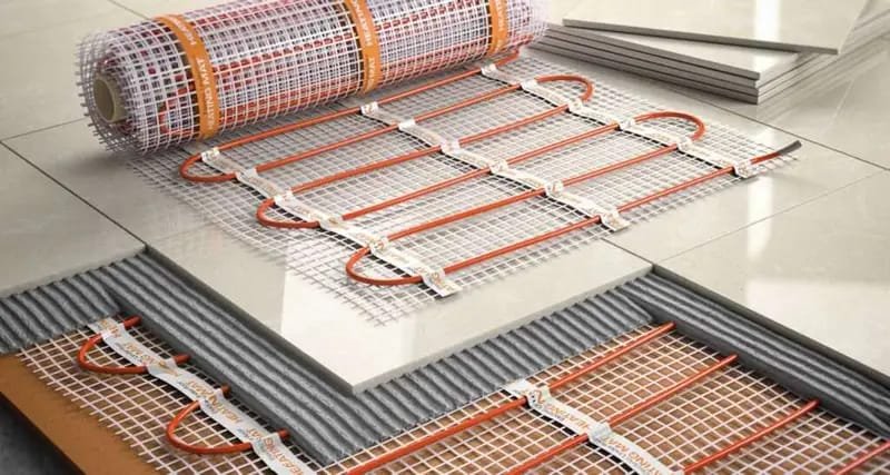 Electric underfloor heating cable mat close-up